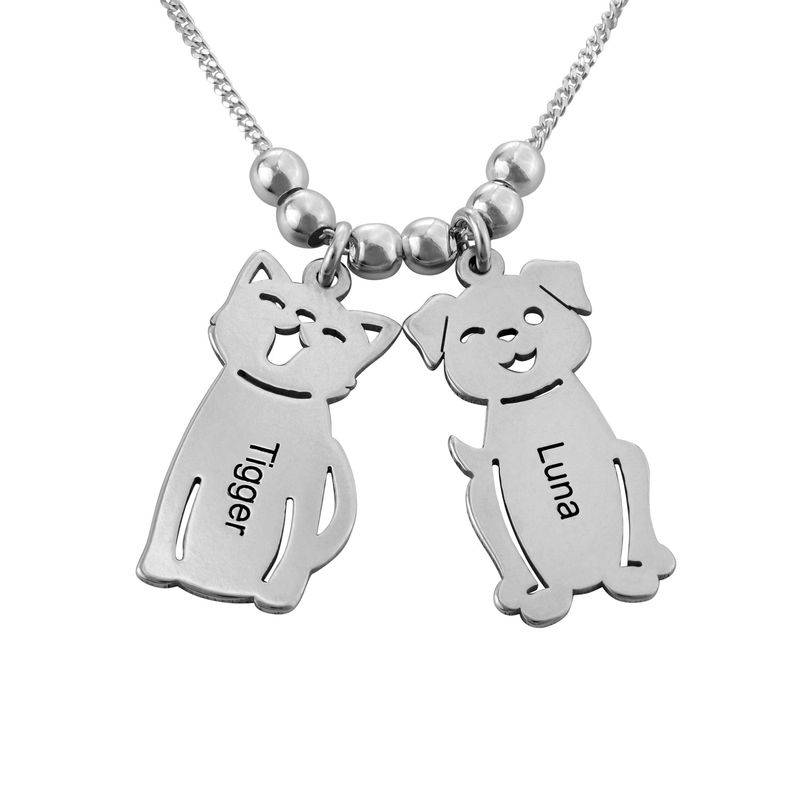 Engraved Kids Charm with Cat and Dog Charm Necklace in Silver-1 product photo