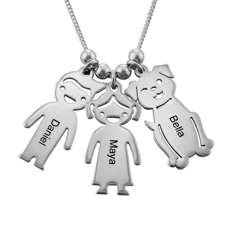 Engraved Kids Charm with Cat and Dog Charm Necklace in Silver-2 product photo