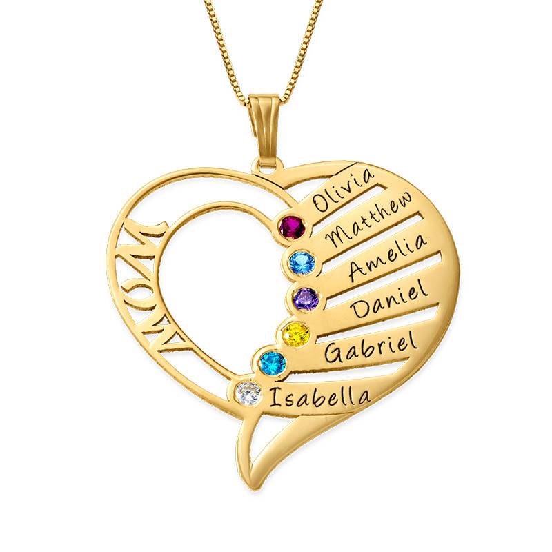 Engraved Mom Birthstone Necklace - 14K Gold-1 Engraved Mom Birthstone Necklace - 14K Gold-1 product photo