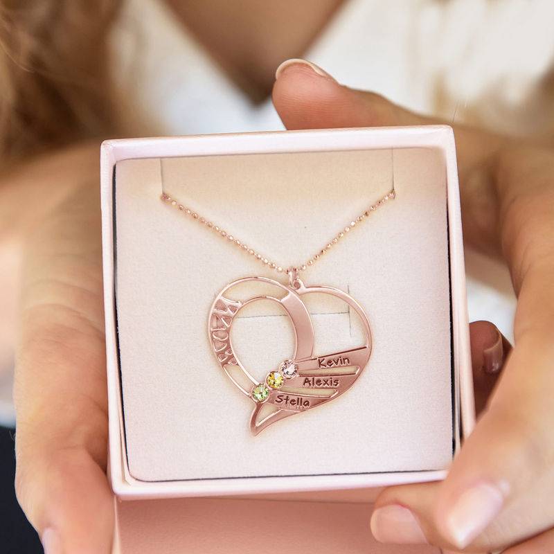 Engraved Mom Birthstone Necklace - Rose Gold Plated-8 product photo