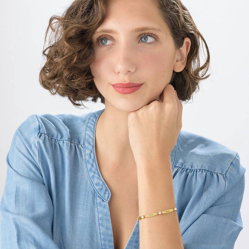 Engraved Mother Bracelet with Cubic Zirconia in Gold Vermeil-3 product photo