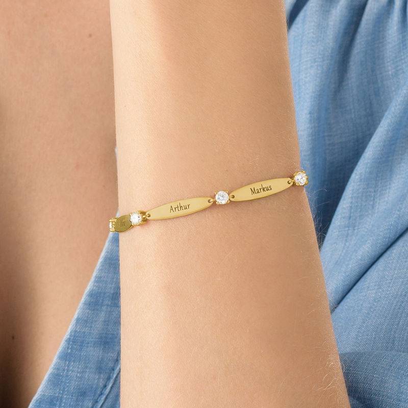 Engraved Mother Bracelet with Cubic Zirconia in Gold Vermeil-4 product photo