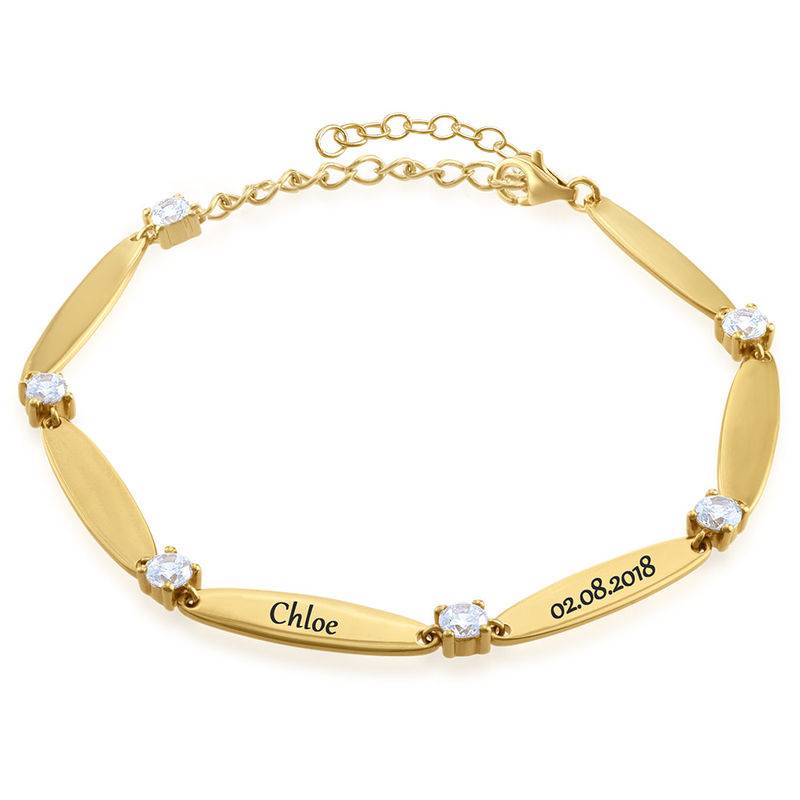 Engraved Mother Bracelet with Cubic Zirconia in Gold Vermeil-2 product photo