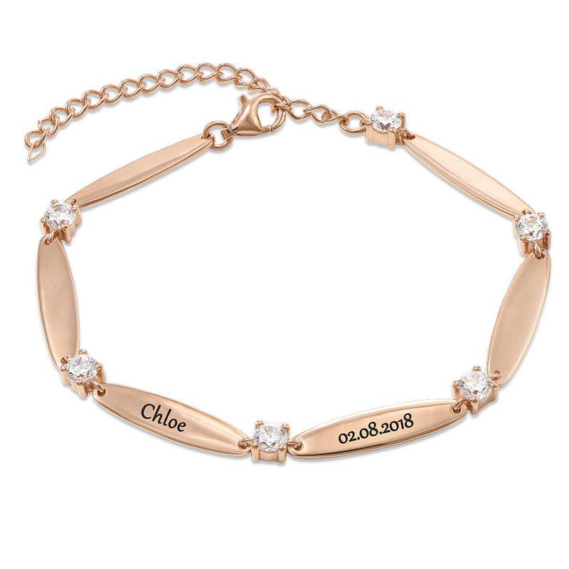 Engraved Mother Bracelet with Cubic Zirconia in Rose Gold Plating-2 product photo