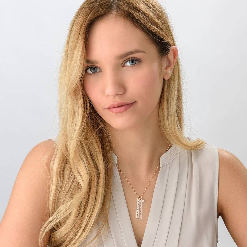 Engraved Name Tag Necklace with Freshwater Pearl - Rose Gold Plated-3 product photo