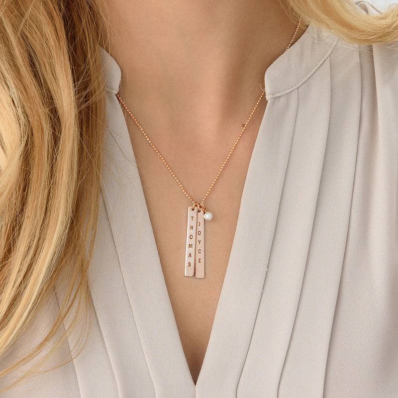 Engraved Name Tag Necklace with Freshwater Pearl - Rose Gold Plated-4 product photo