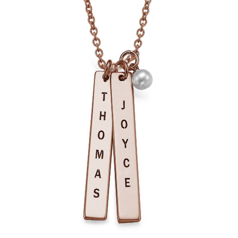 Engraved Name Tag Necklace with Freshwater Pearl - Rose Gold Plated-1 product photo