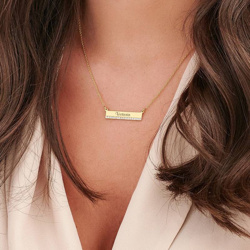 Engraved Pave Bar Necklace with Diamonds in Gold Plating-3 product photo