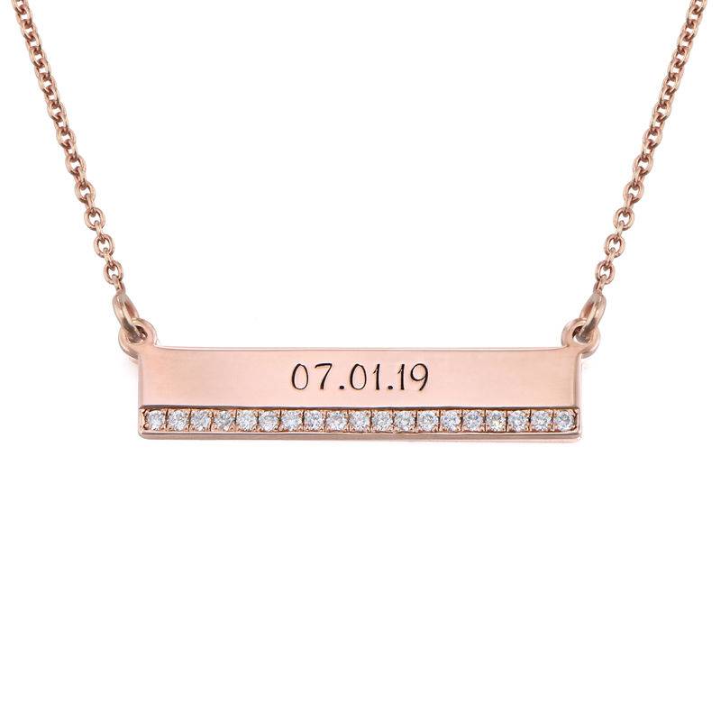 Engraved Pave Bar Necklace with Diamonds in Rose Gold Plating-1 product photo