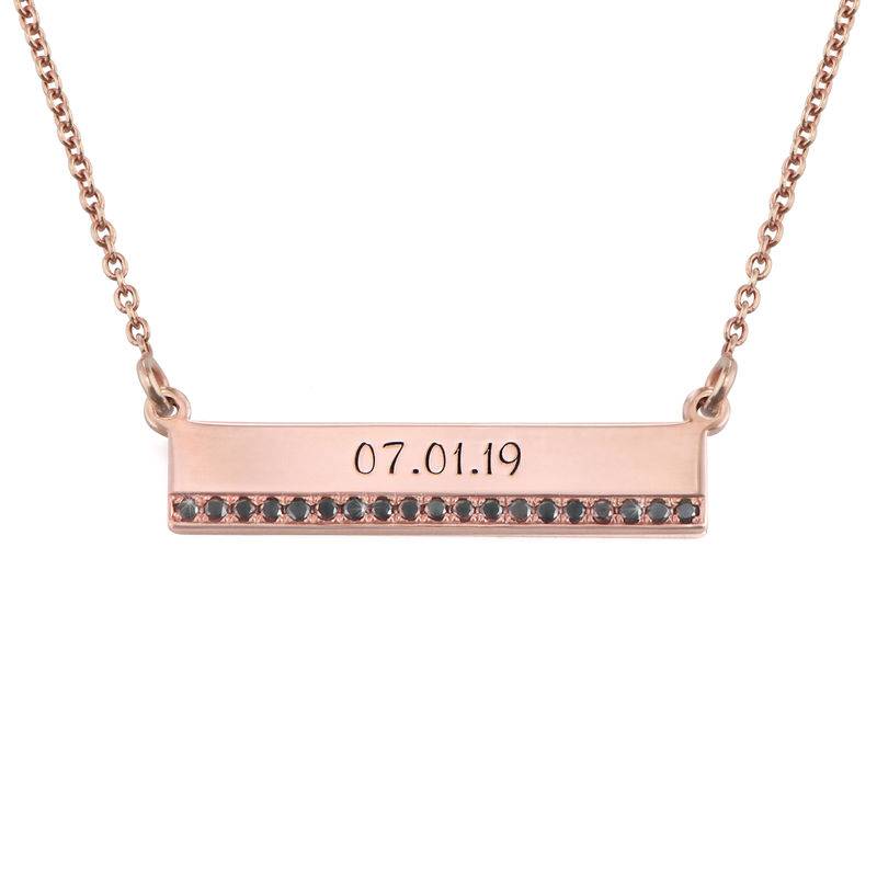 Engraved Pave Bar Necklace with Diamonds in Rose Gold Plating-2 product photo