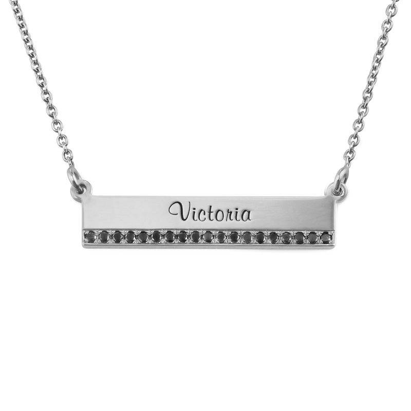 Engraved Pave Bar Necklace with Diamonds in Sterling Silver-2 product photo