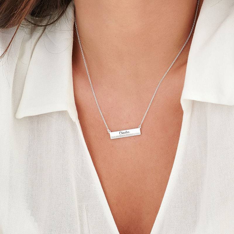 Engraved Pave Bar Necklace with Diamonds in Sterling Silver-3 product photo