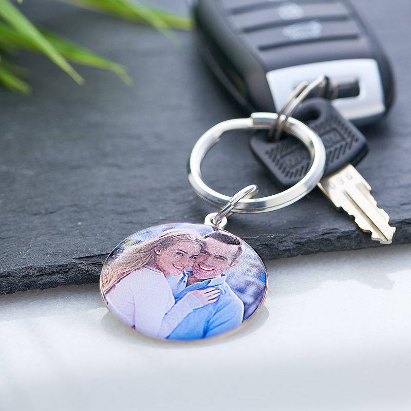 Engraved Round Photo Keychain in Sterling Silver-5 product photo