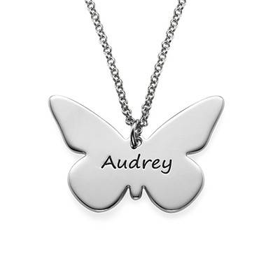 Engraved Silver Butterfly Pendant Necklace-1 product photo