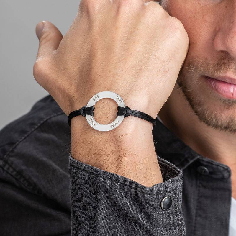 Engraved Silver Infinity Circle Cord Bracelet-4 product photo