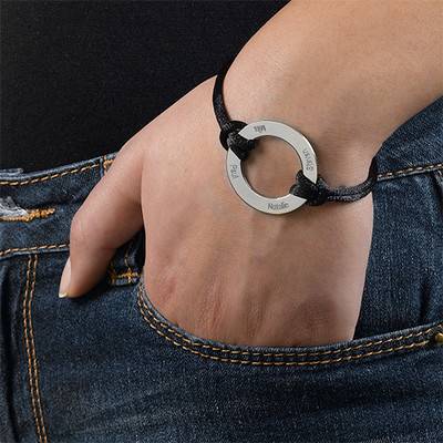 Engraved Silver Infinity Circle Cord Bracelet-3 product photo