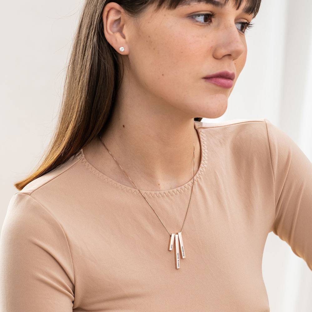 Engraved Triple 3D Vertical Bar Necklace in Rose Gold Plating-5 product photo