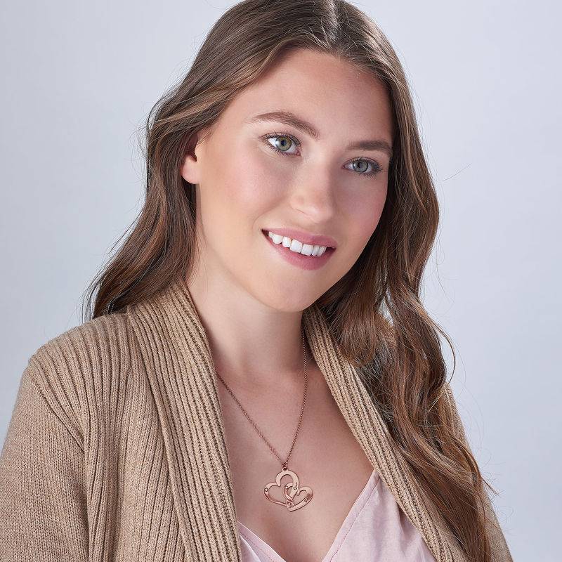 Engraved Two Heart Necklace Rose Gold Plated  with Diamonds-2 product photo