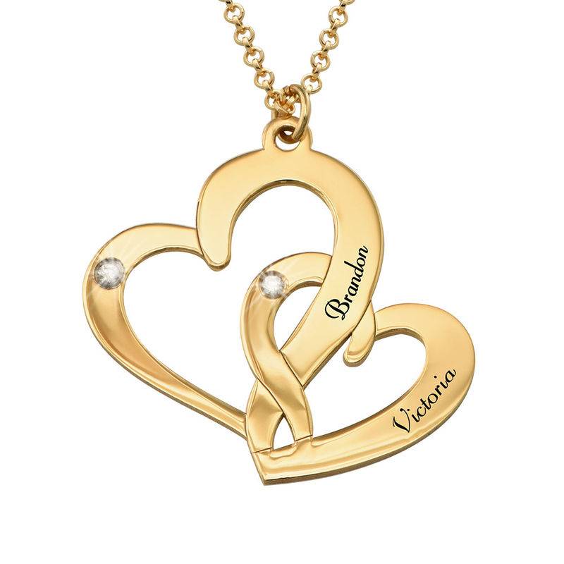 Engraved Two Heart Necklace with Diamonds in 18k Gold Vermeil-1 product photo