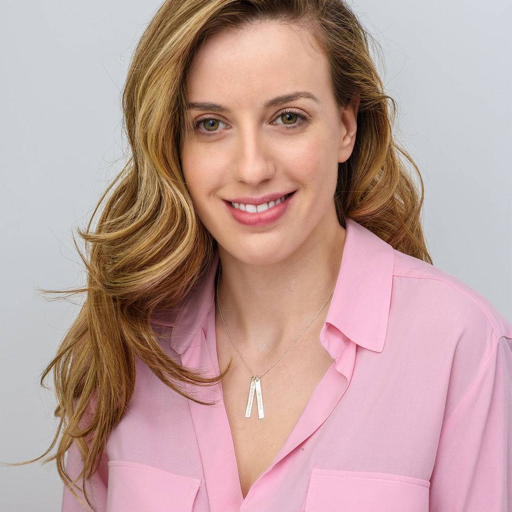 Engraved Vertical Bar Necklace in 10K White Gold-3 product photo