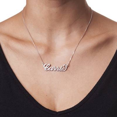 Extra Thick 14k White Gold Carrie Name Necklace-2 product photo