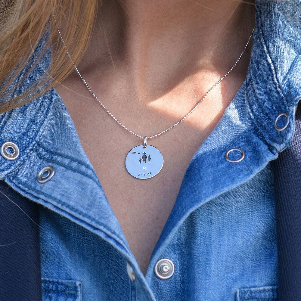 Family Necklace for Mom in Sterling Silver with Diamond-3 product photo