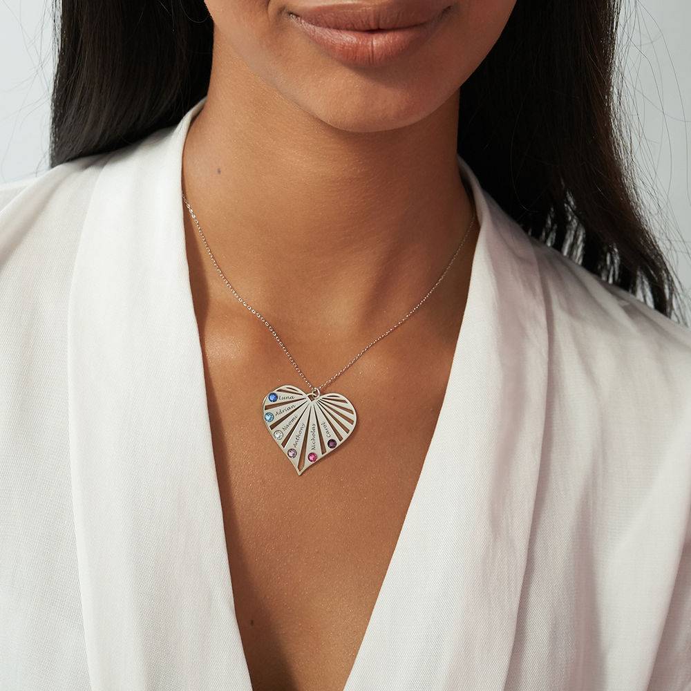 Family Necklace with Birthstones in 10k White Gold-2 product photo