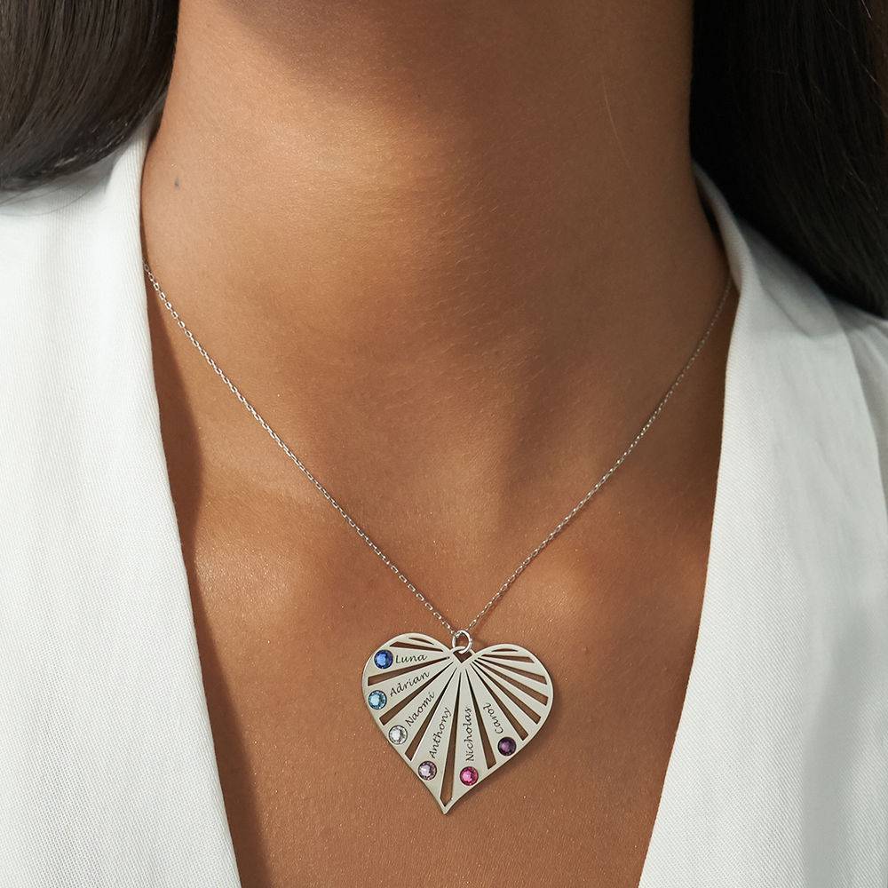 Family Necklace with Birthstones in 10k White Gold-3 product photo
