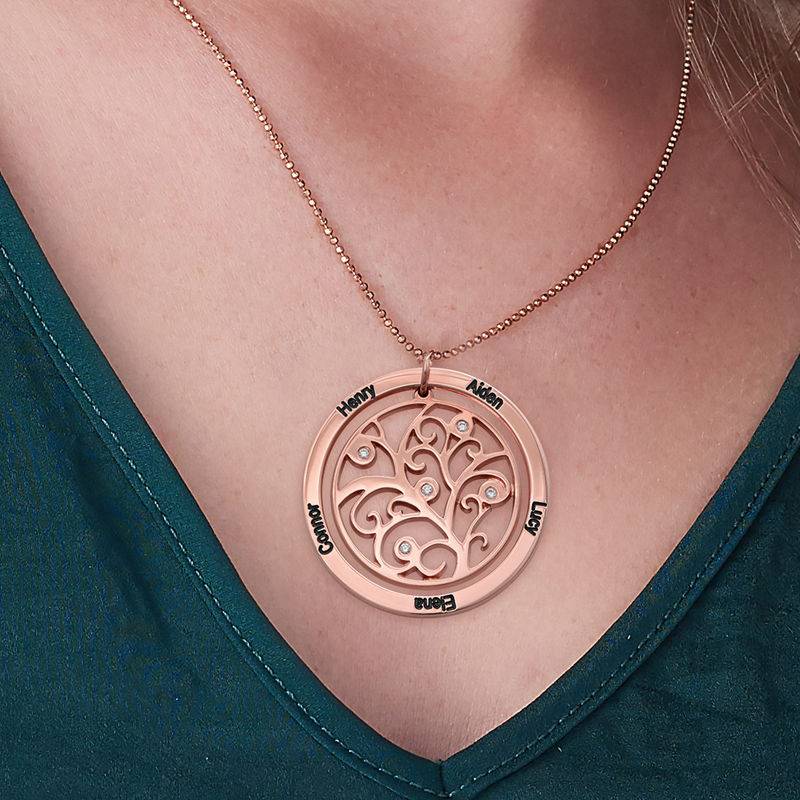 Family Tree Birthstone Necklace Rose Gold Plated  with Diamonds-4 product photo