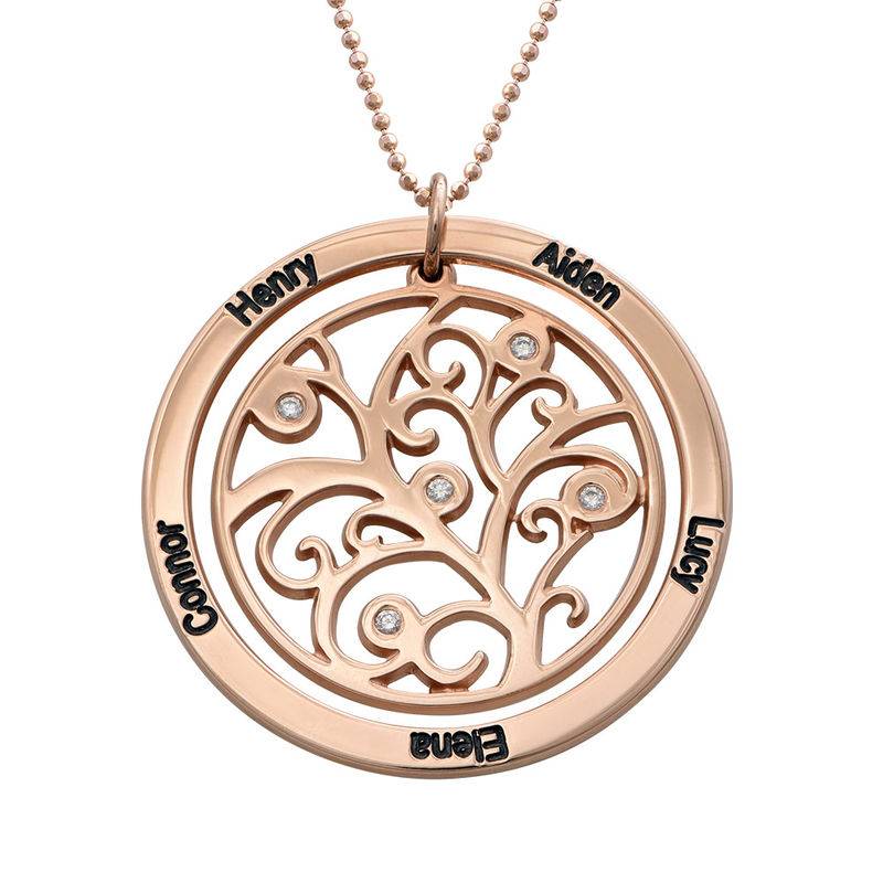 Family Tree Birthstone Necklace Rose Gold Plated  with Diamonds-1 product photo