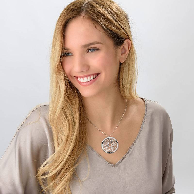 Family Tree Birthstone Necklace Sterling Silver with Diamonds-3 product photo