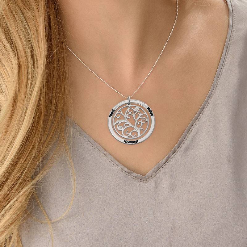 Family Tree Birthstone Necklace Sterling Silver with Diamonds-4 product photo