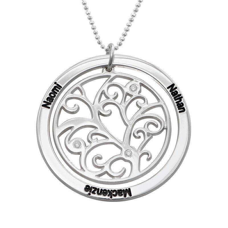 Family Tree Birthstone Necklace Sterling Silver with Diamonds-1 product photo