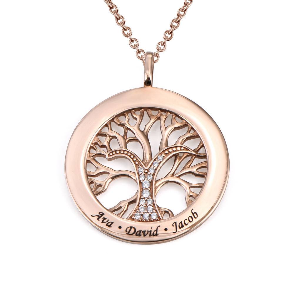 Family Tree Circle Necklace with Cubic Zirconia in Rose Gold Plating-1 product photo