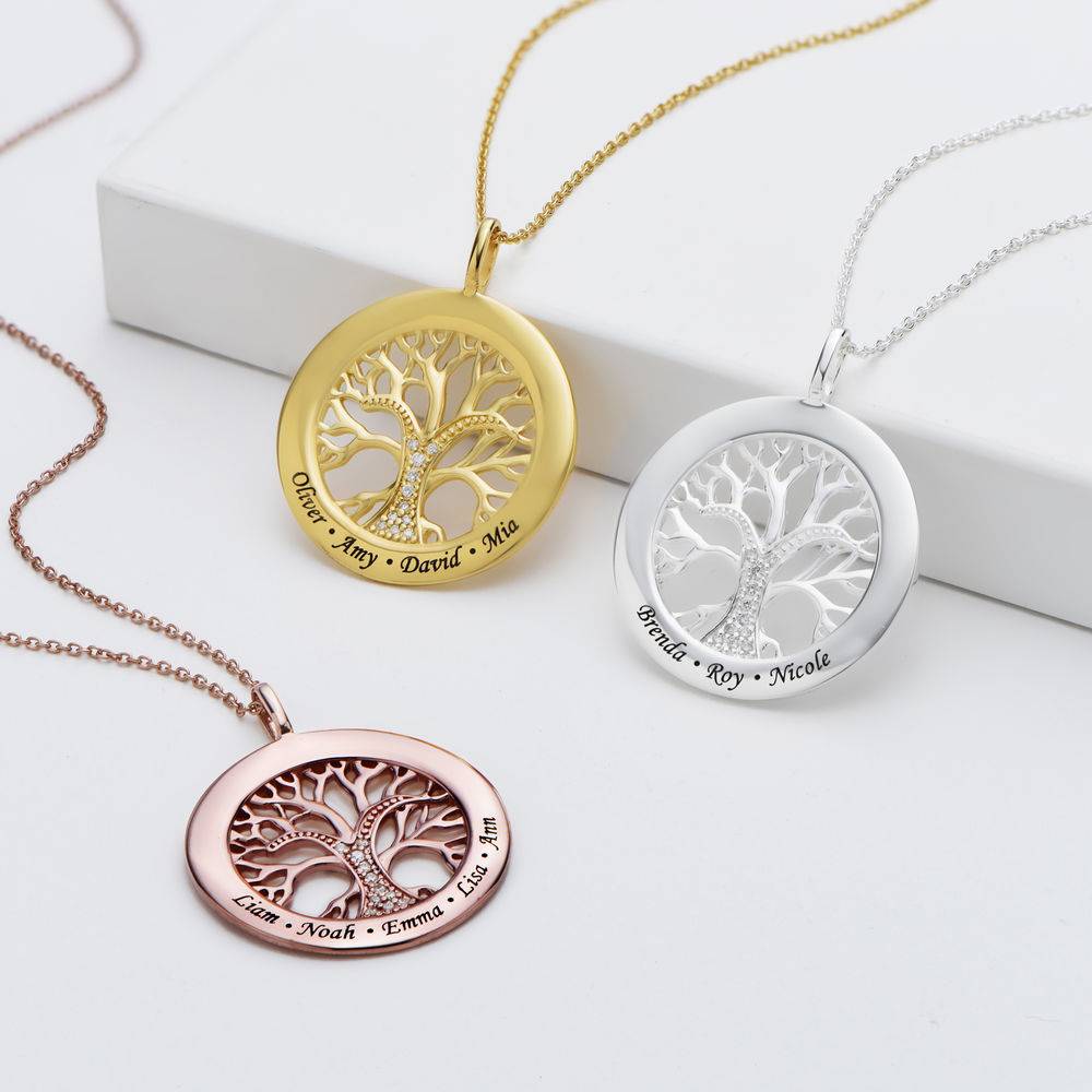 Family Tree Circle Necklace with Cubic Zirconia in Rose Gold Plating-2 product photo