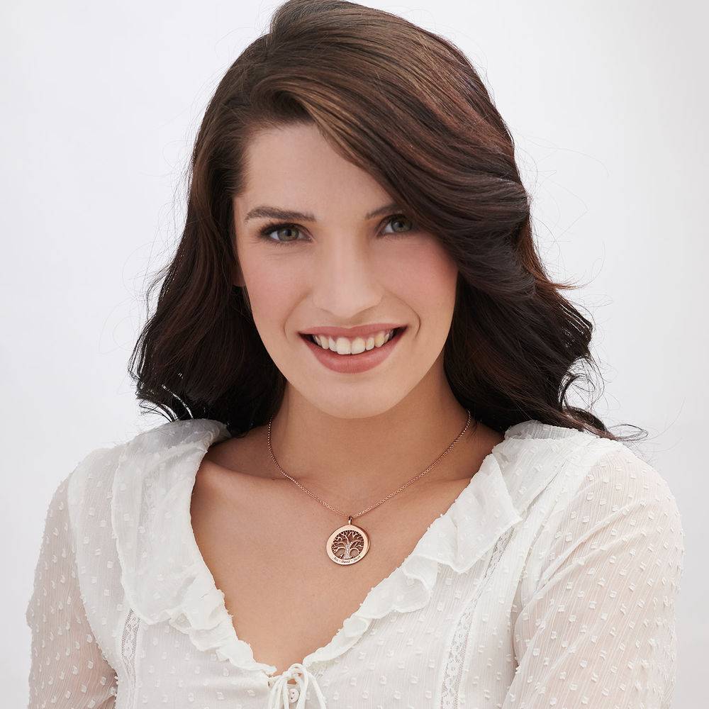 Family Tree Circle Necklace with Cubic Zirconia in Rose Gold Plating-3 product photo