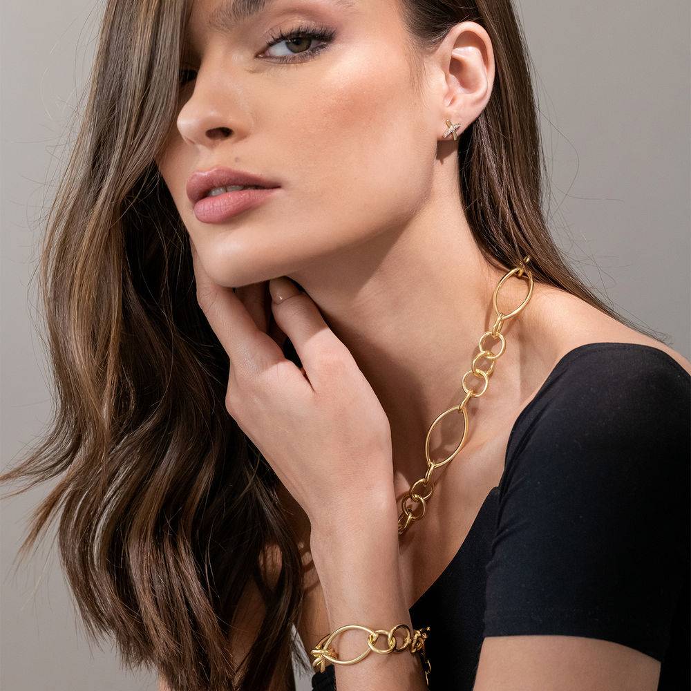 Fancy Link Necklace in Gold Plated Sterling Silver with Big Stylish Spring Ring Clasp-3 product photo