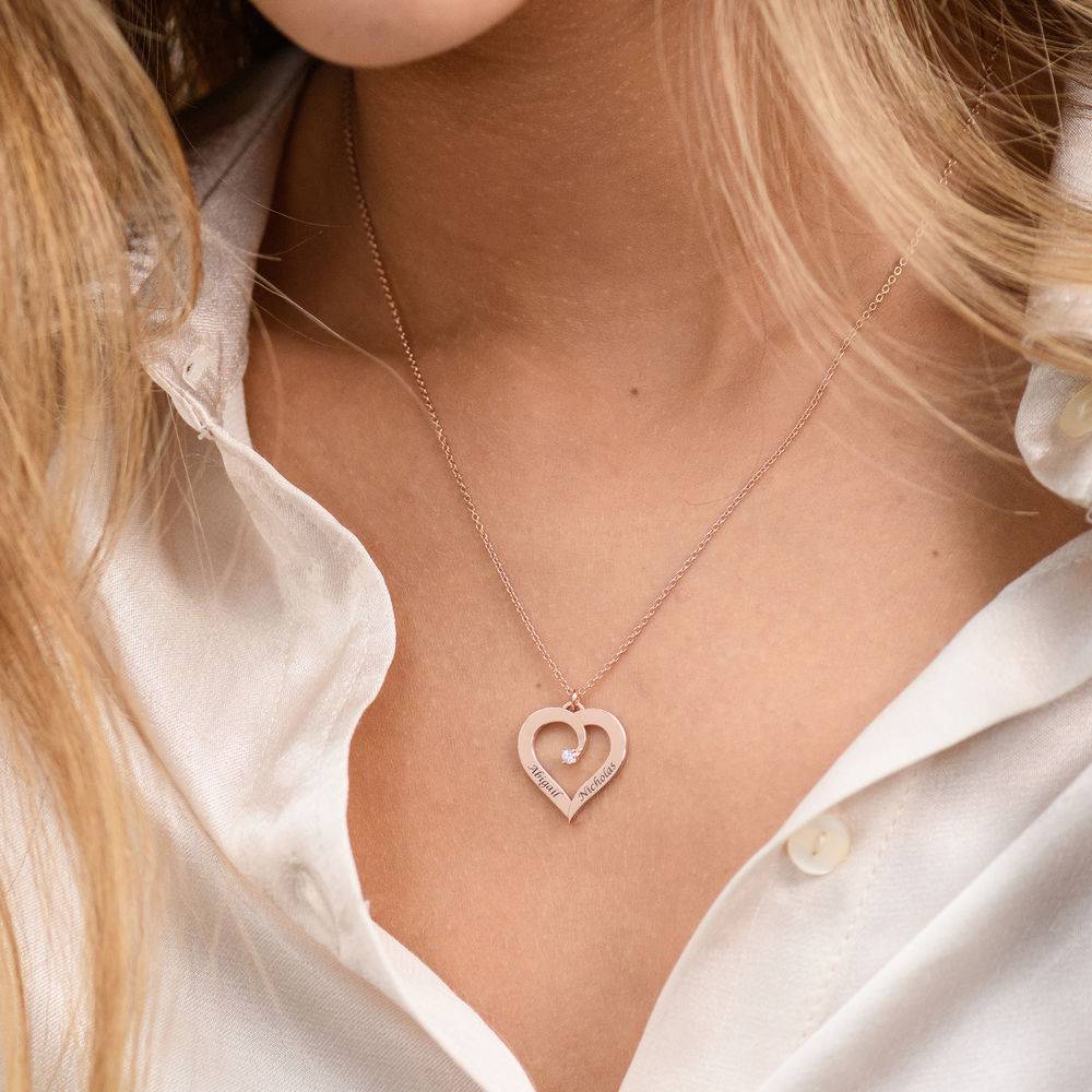 Fine Diamond Custom Heart Necklace in Rose Gold Plating-4 product photo