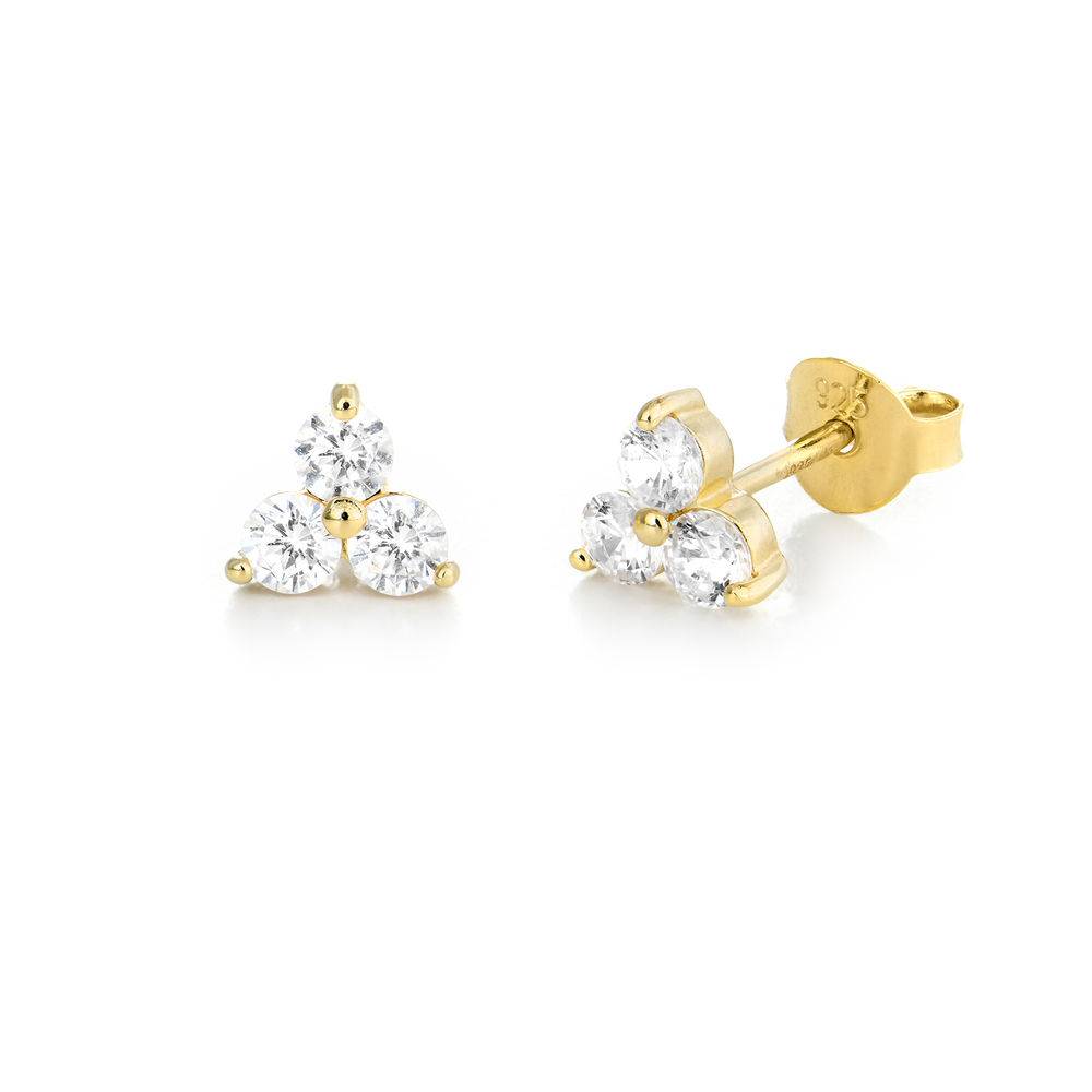Flower stud earrings with cubic zirkonia in gold plating-1 Flower stud earrings with cubic zirkonia in gold plating-1 product photo