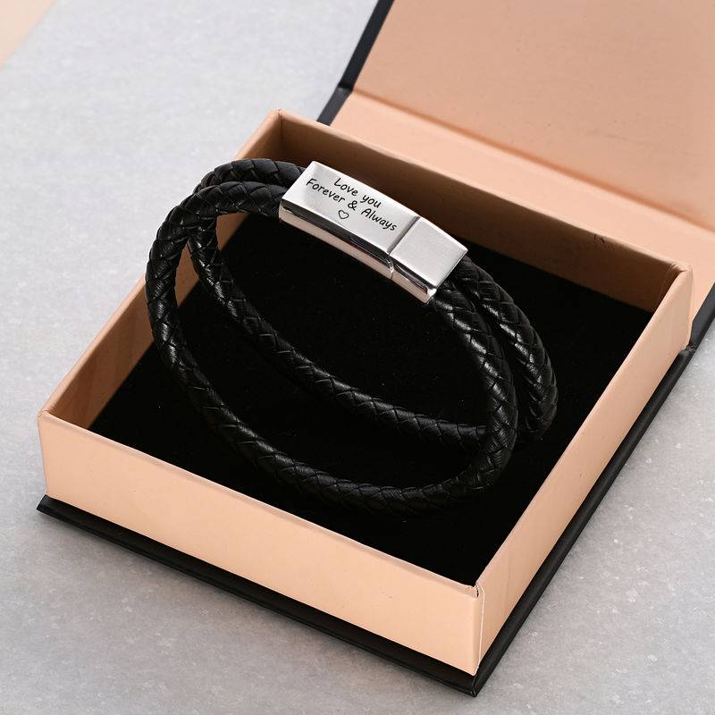 Forever & Always Black Leather Bracelet for Men-4 product photo