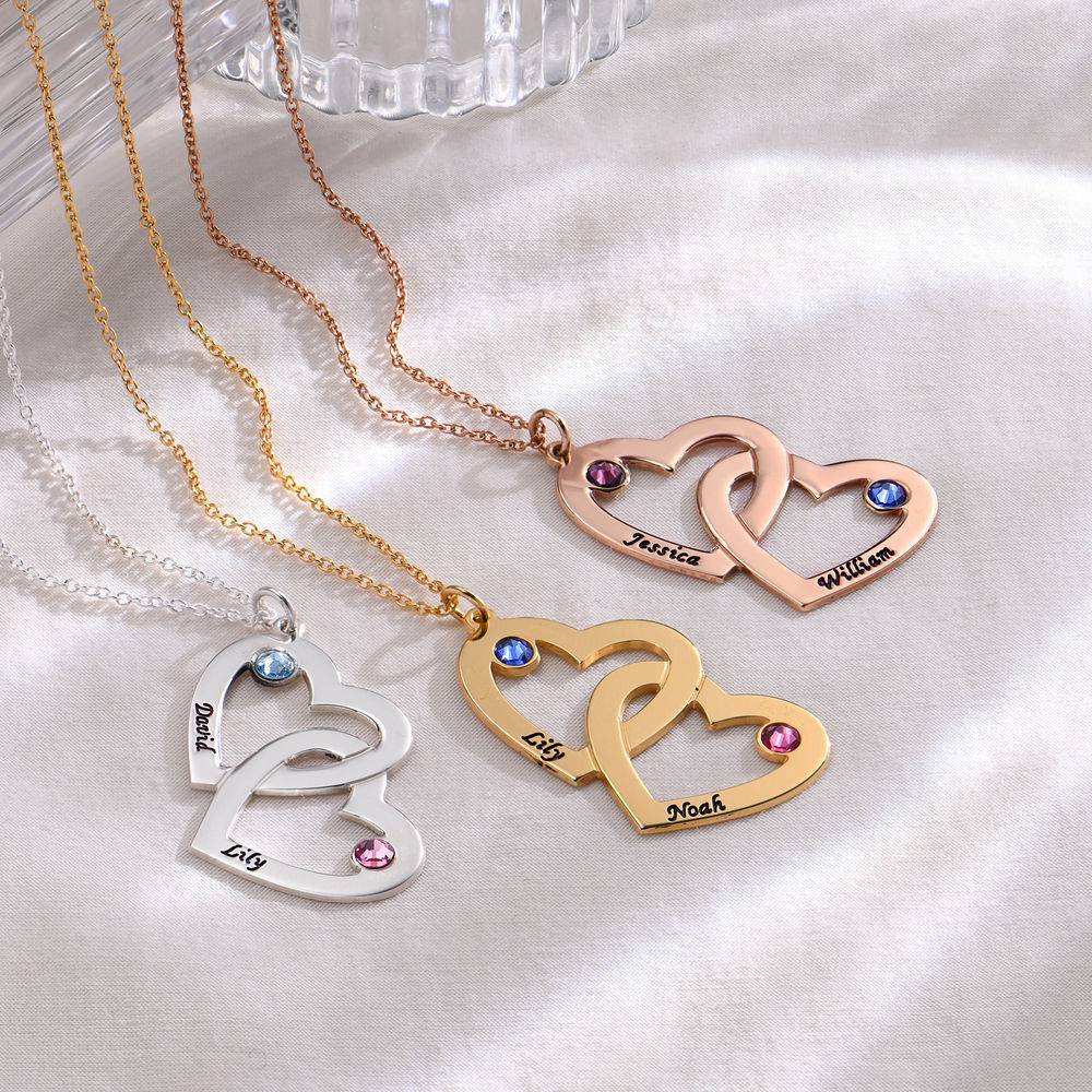 Gold-Plated Heart in Heart Necklace with Birthstones-2 product photo