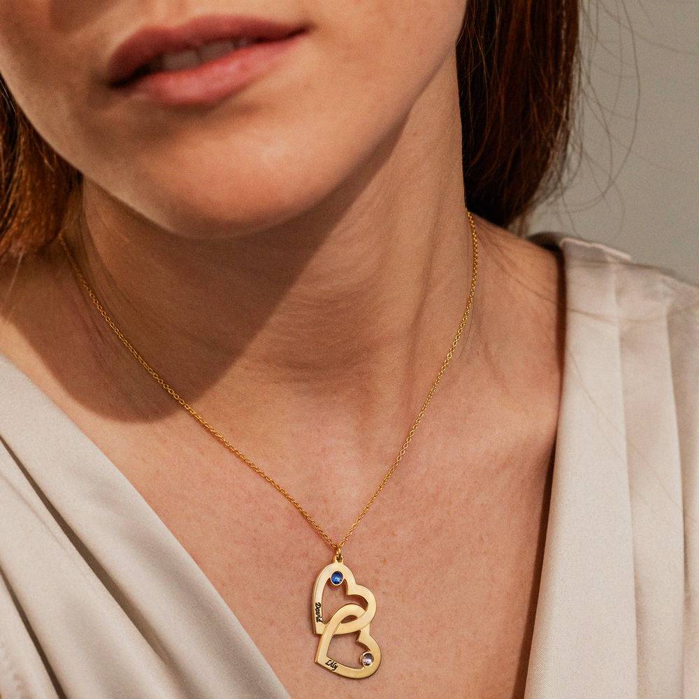 Gold-Plated Heart in Heart Necklace with Birthstones-3 product photo