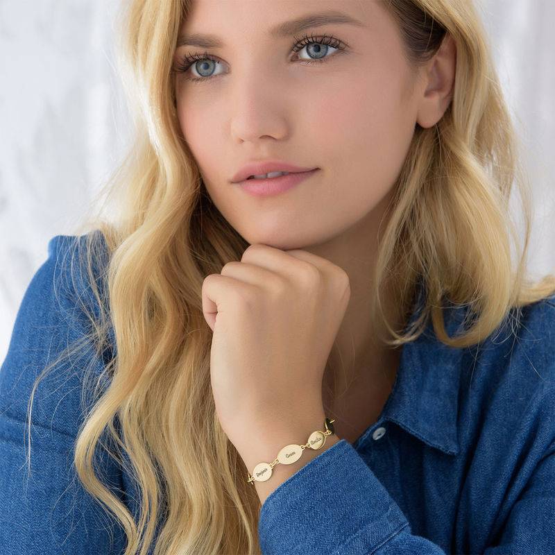 Gold Plated Mom Bracelet with Kids Names - Oval Design-2 product photo