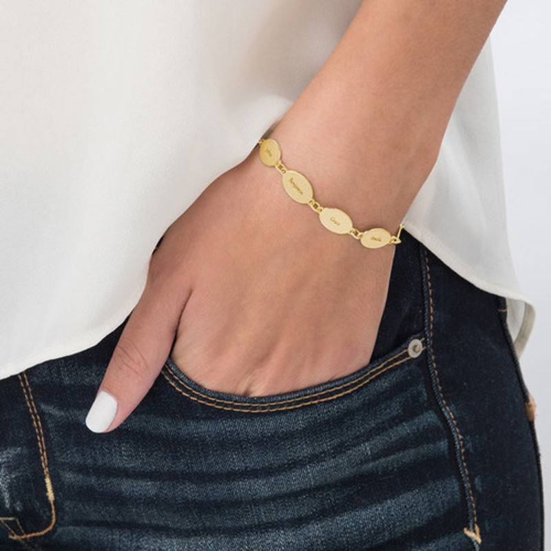 Gold Plated Mom Bracelet with Kids Names - Oval Design-3 product photo