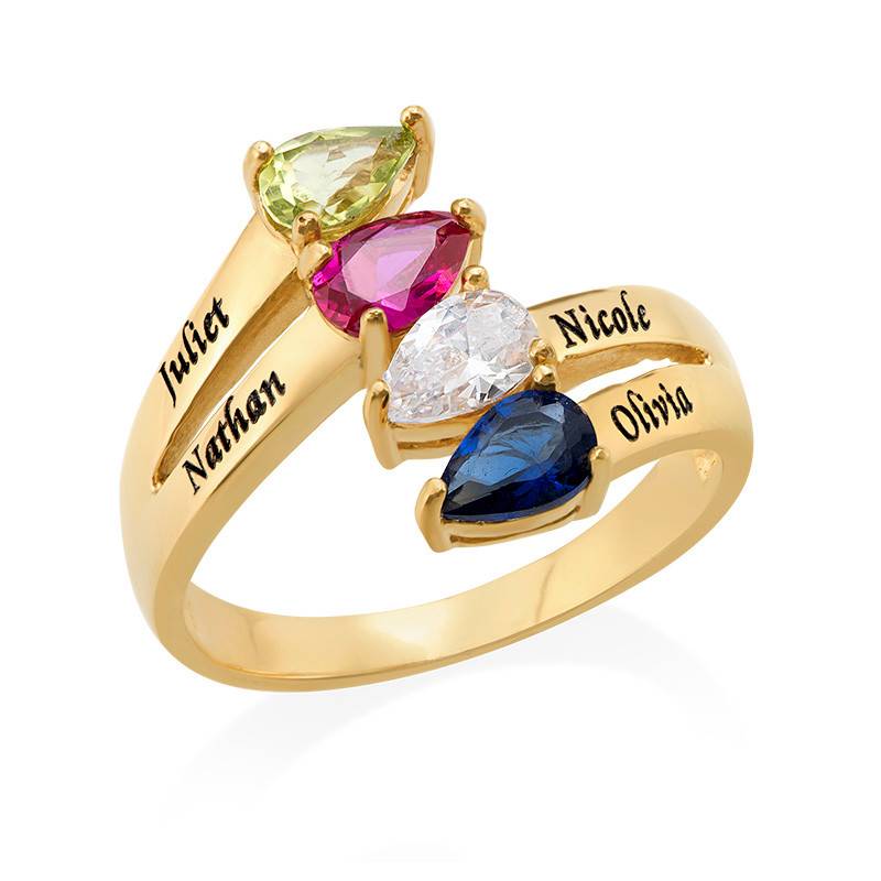 Gold Plated Mothers Ring with Four Birthstones-1 Gold Plated Mothers Ring with Four Birthstones-1 product photo