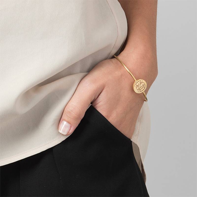 Gold Plated Round Monogram Bangle Bracelet-3 product photo