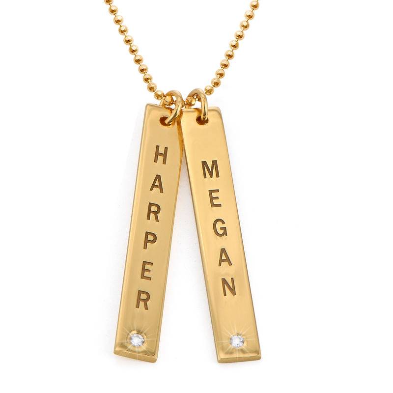 Gold Plated Vertical Bar Necklace with Diamond-1 product photo