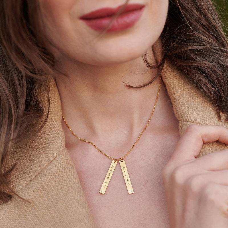Gold Plated Vertical Bar Necklace with Diamond-3 product photo