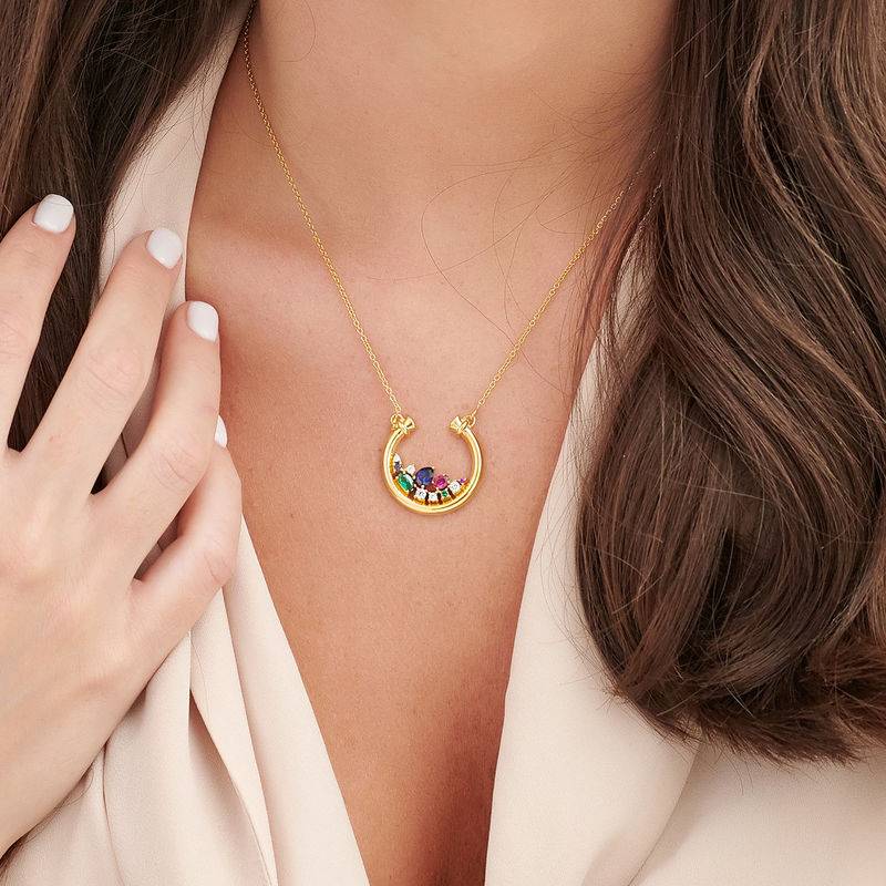 Half Circle Pendant Necklace with Stones in Gold Plating-4 product photo