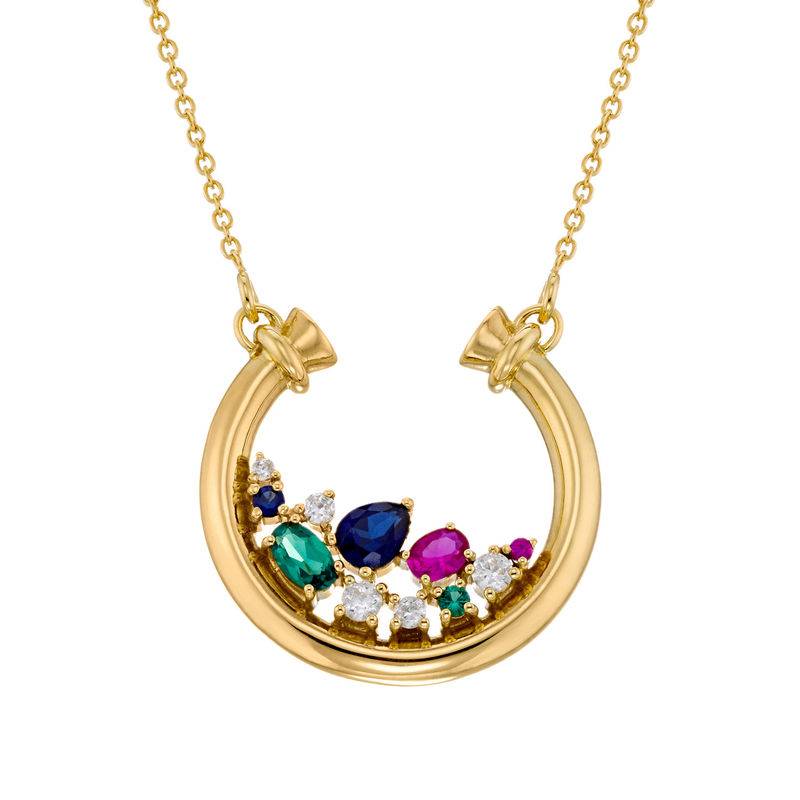 Half Circle Pendant Necklace with Stones in Gold Plating-1 product photo